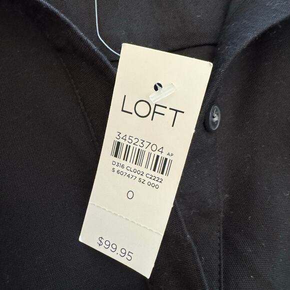 Ann Taylor LOFT Black Long Sleeve Button Down Tie Waist Shirt Dress 0 NWT - Picture 3 of 11